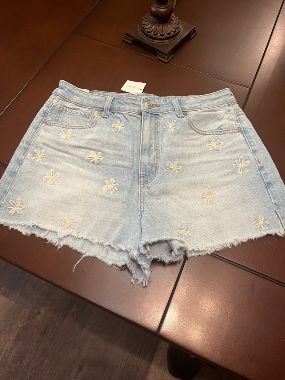 American Eagle Outfitters Light Blue Daisy-Embroidered Denim Shorts - Women